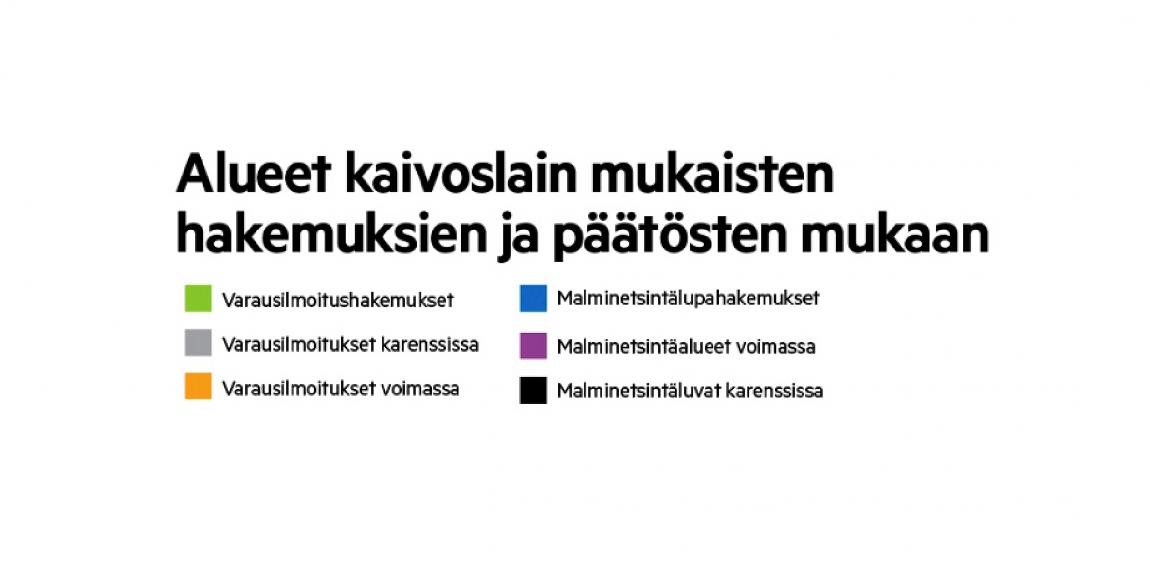 Malminetsintä Lapissa -kartan värien selitykset.